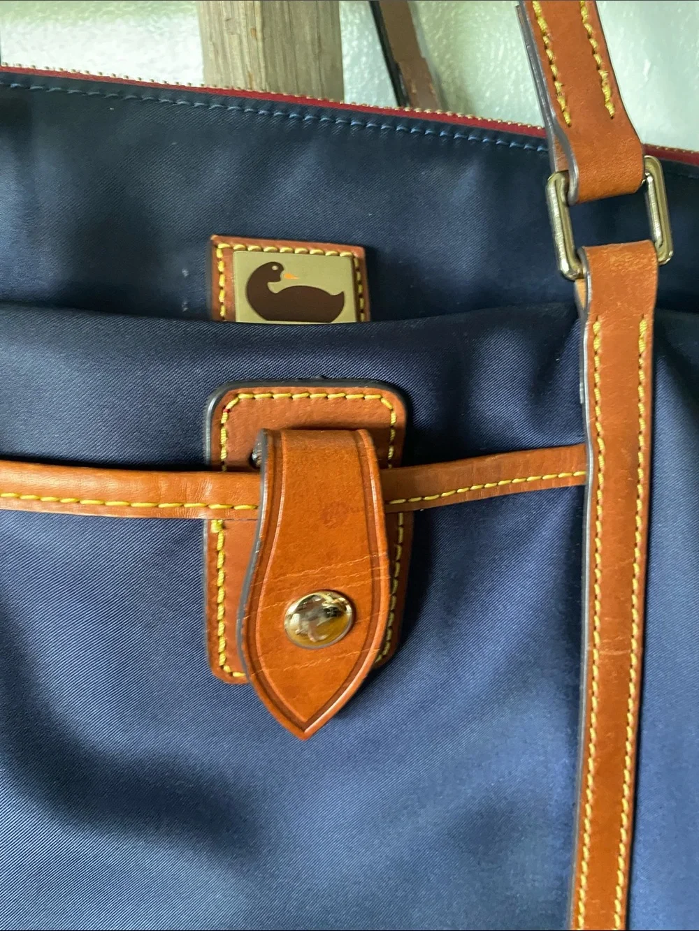 Dooney & Bourke Navy Tote Bag with Brown Leather Trim - Classic Everyday Carry